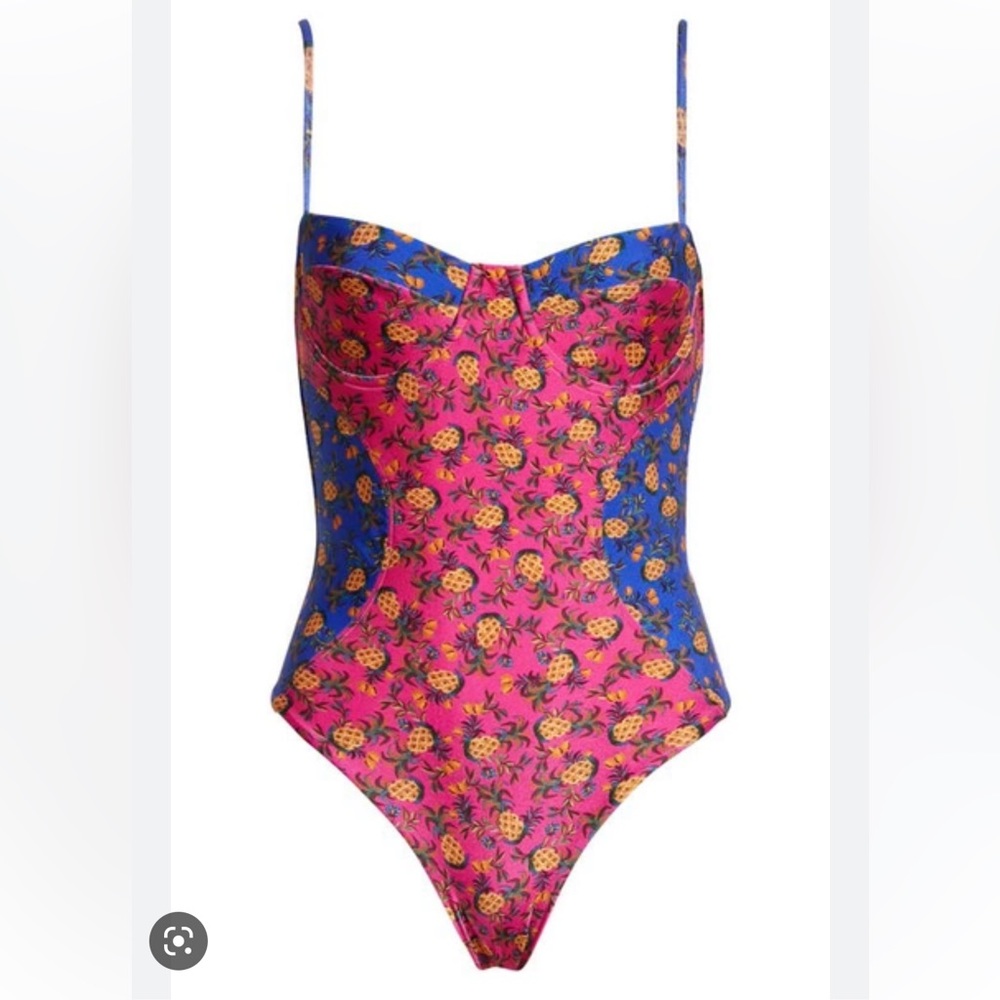 Farm Rio Fruit Dots' Bi-Printed One-Piece Swimsuit Size Small